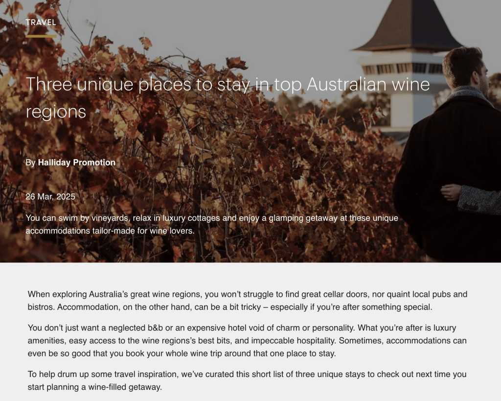 Halliday Wine Companion Vale 194 Luxury accommodation in McLaren Vale article
