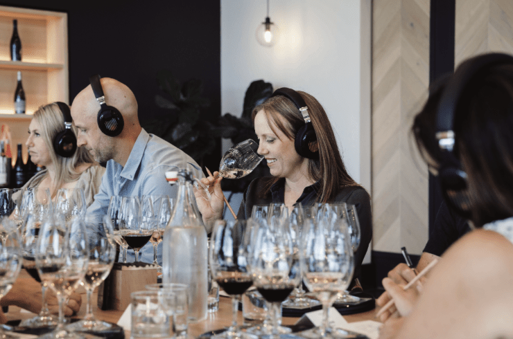 Chalk Hill Sensory Odyssey wine tasters with headphones on enjoying wine