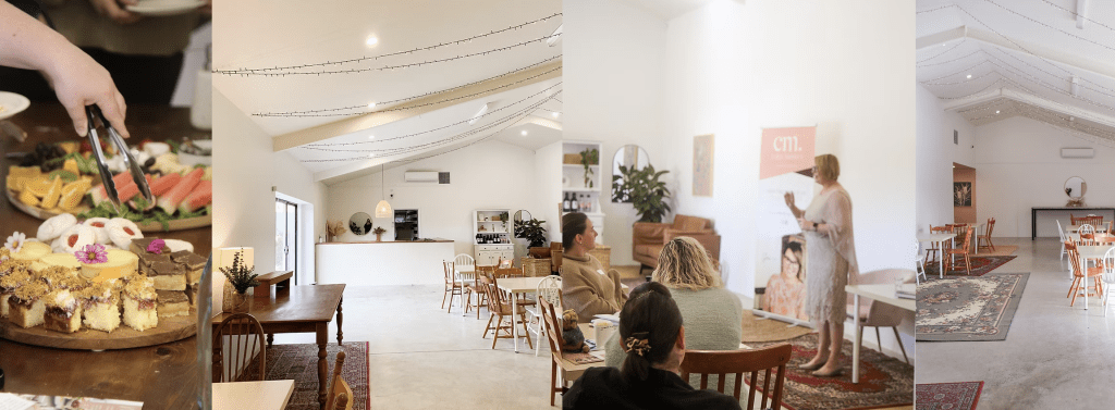 Manna McLaren Vale Studio collection of photos showing the Manna Studio used as a meeting room and with a beautiful shared plate of finger food