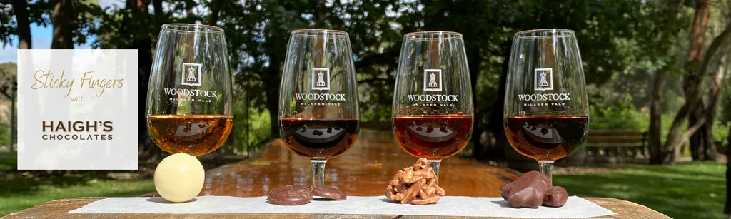 Woodstock Wines Sticky Fingers Experience with Haigh's Chocolates 4 glasses of fortified wine paired with chocolates