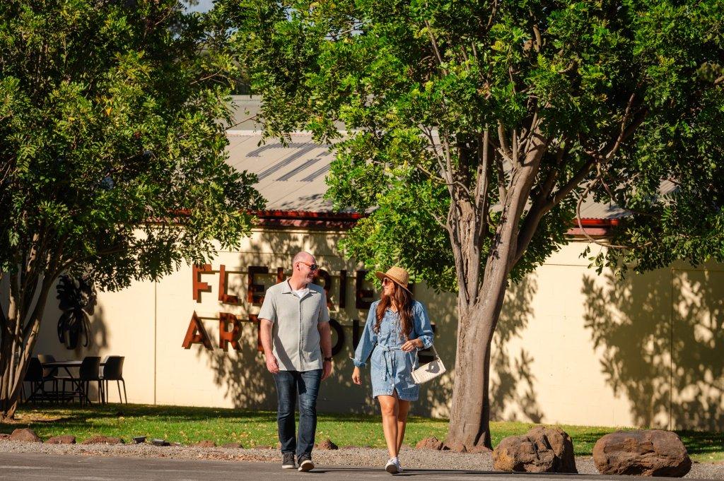 Fleurieu Art House in McLaren Vale South Australia. Guests from Vale 194 exploring and walking outside
