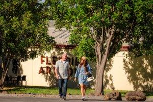 Fleurieu Art House in McLaren Vale South Australia. Guests from Vale 194 exploring and walking outside